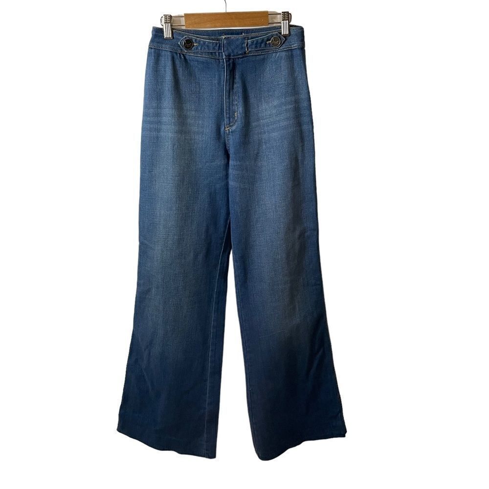 Radcliffe London for Topshop Button Front High Rise Wide Leg Jeans Size 28
